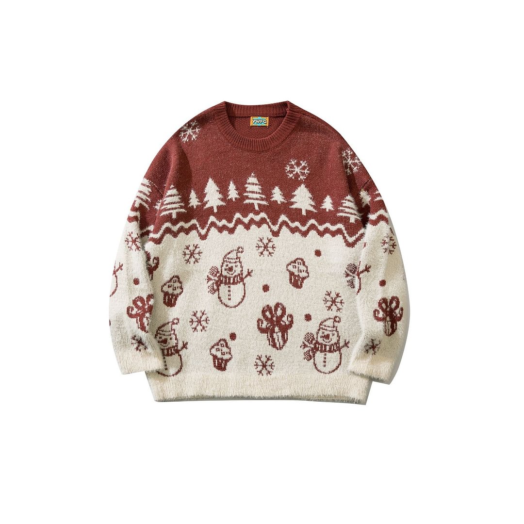 Men's Jacquard Oversized Crew Neck Christmas Sweaters-VESSFUL