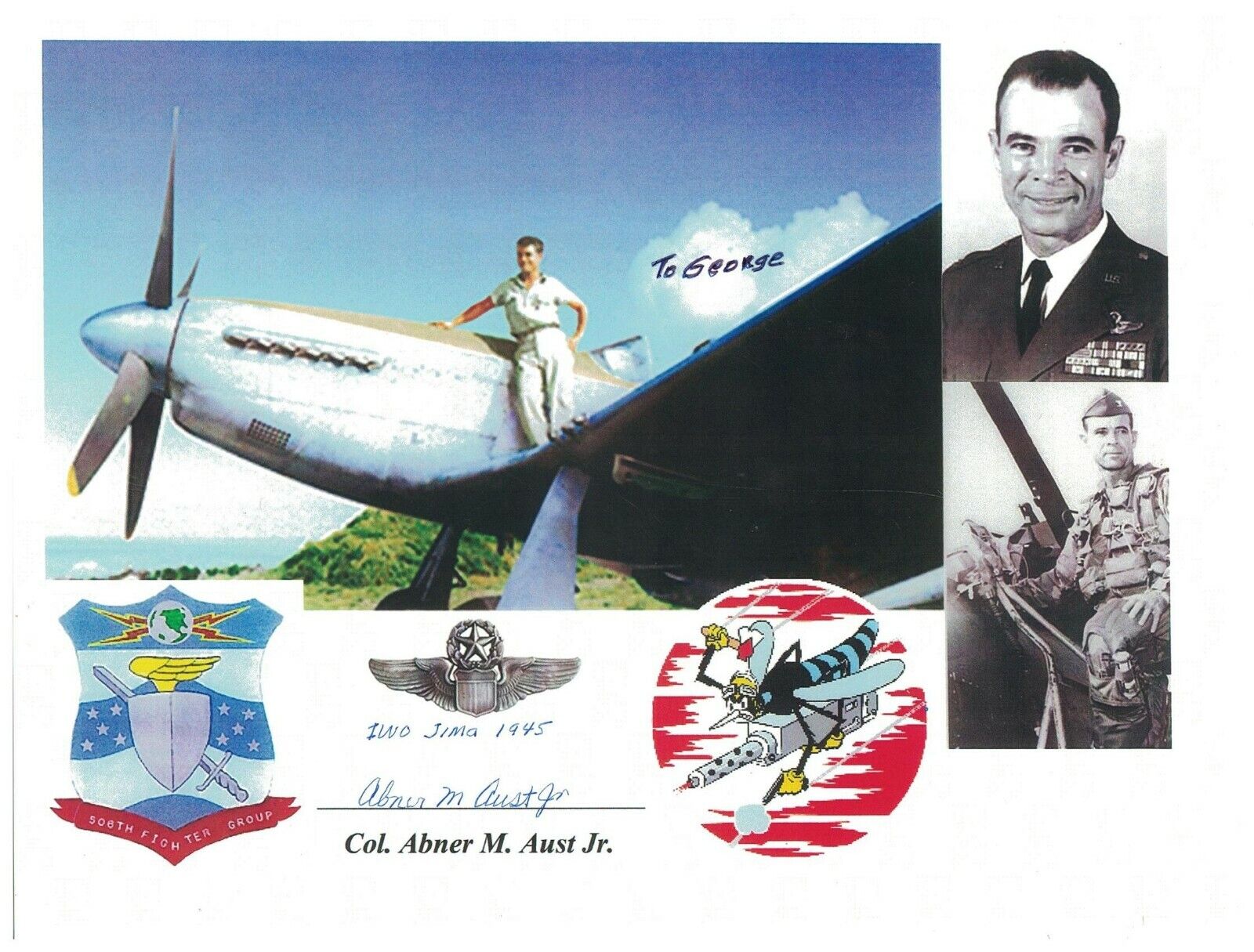 Colonel Abner M. Aust Jr. Signed Autographed Photo Poster painting Air Force WW II Ace B