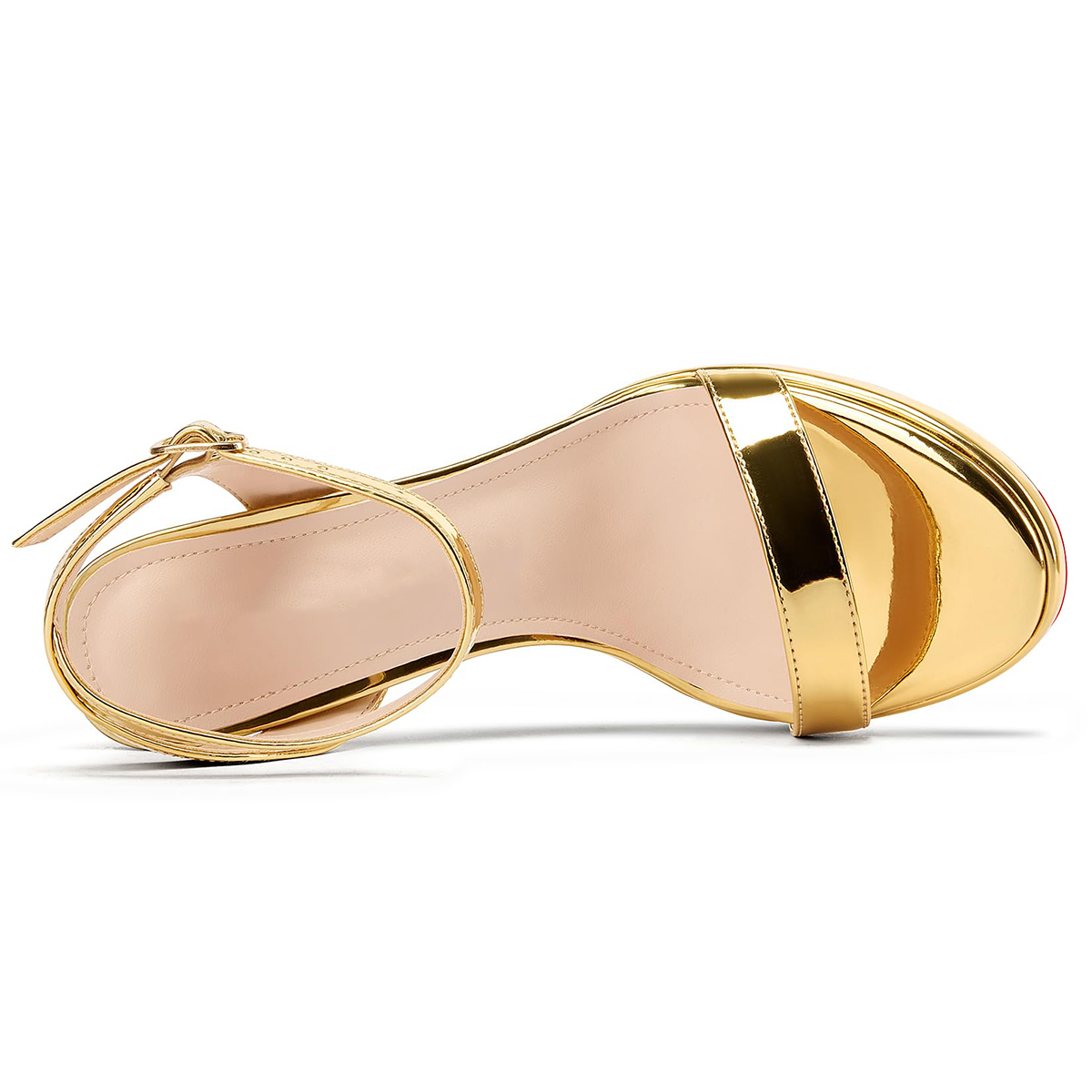 120mm Women's Low Platform Sandals Round Open Toe Red Bottom Ankle Straps Pumps-MERUMOTE