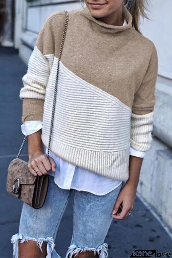 Irregular Stitching Contrast Sweater (4 Colors)