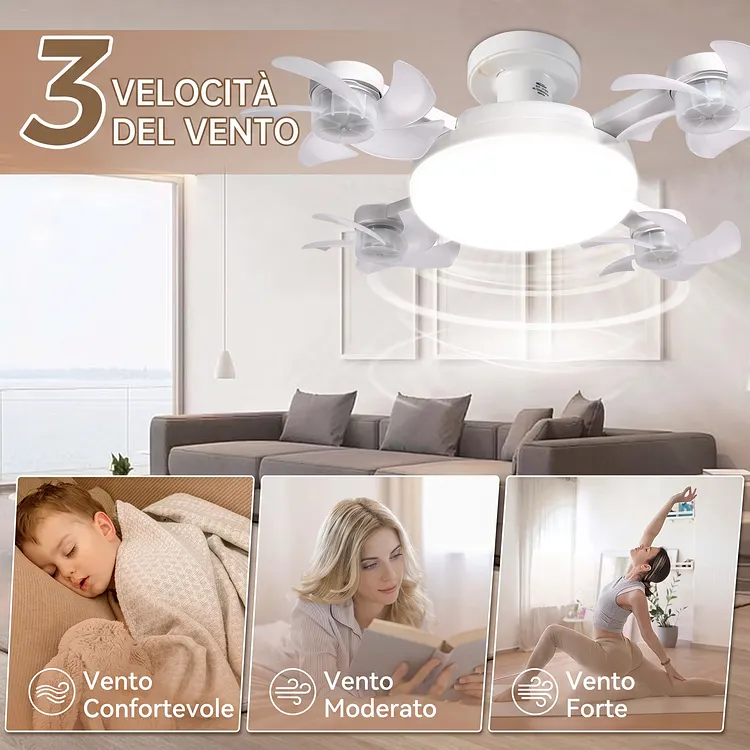 🌀Nuovo ventilatore da soffitto con lampada con attacco E27 &ndash; silenzioso ventilatore LED 2 in 1 con telecomando, una combinazione a basso consumo energetico di raffreddamento e illuminazione per la casa e la camera da letto