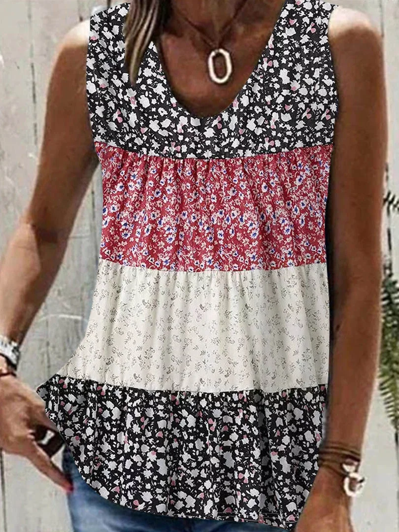 Women's Sleeveless V-Neck Graphic Floral Printed Top