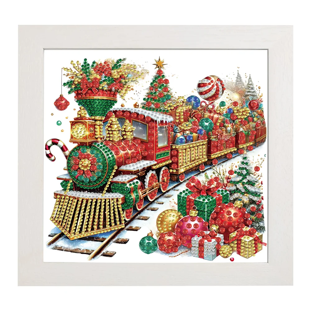 5D DIY Partial Special Shaped Drill Diamond Painting Christmas Train 22.8x22.8cm【With Frame】