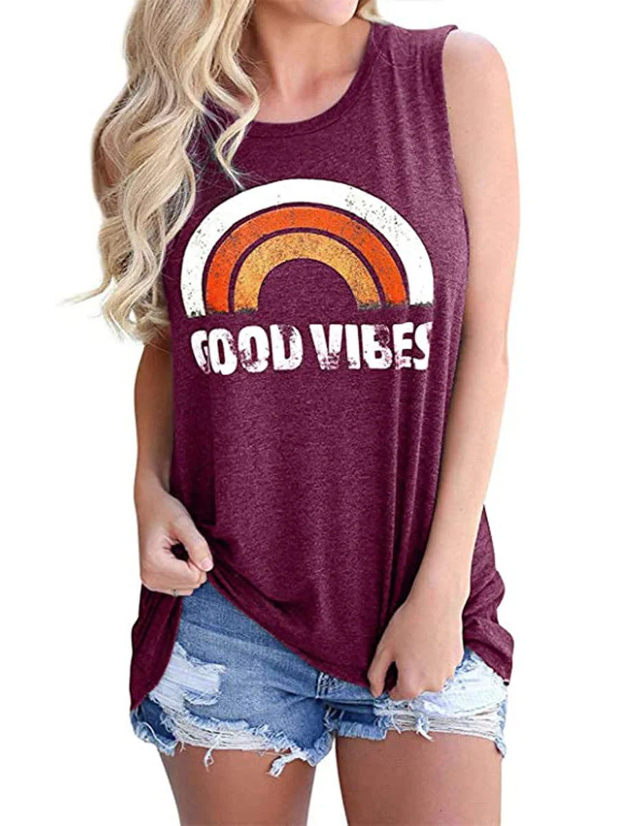 GOOD VIBES Letters Printed Tank Top