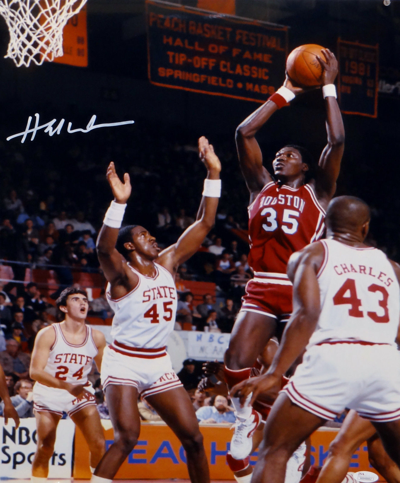 Hakeem Olajuwon Houston Autographed 16x20 Against NC State Photo Poster painting- JSA W Auth