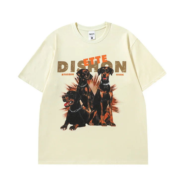 High Street Diablo Doberman Old T-shirt Hip Hop Street Short Sleeve at Hiphopee