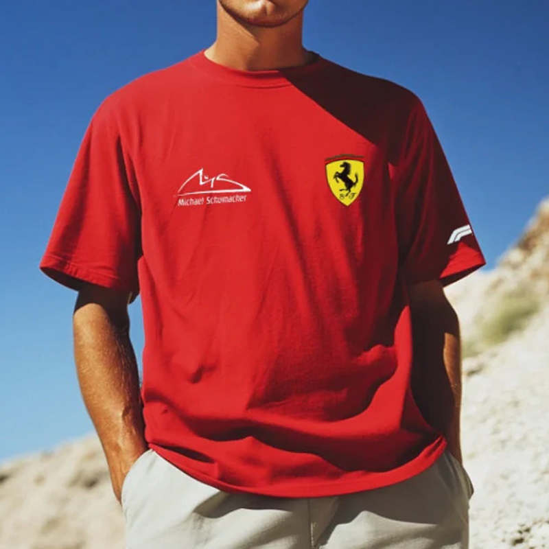 Men's Casual Loose Red Racing Print T-Shirt / TECHWEAR CLUB / Techwear