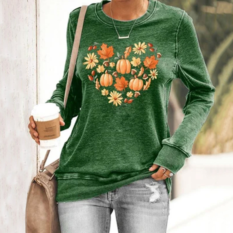 Women's Thanksgiving Autumn Leaves Heart Print Sweatshirt artswardrobe