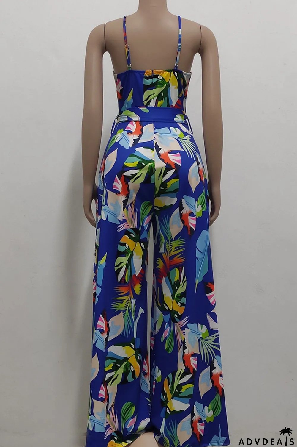 Red Casual Print Patchwork Spaghetti Strap Straight Jumpsuits