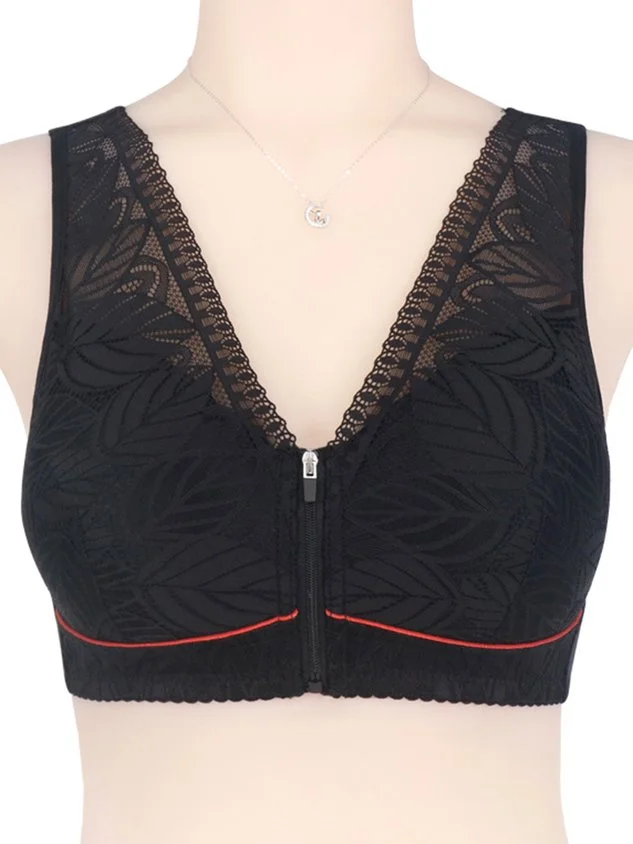 Soft Comfortable Lace Front Zipper Wireless Cotton Bra socialshop