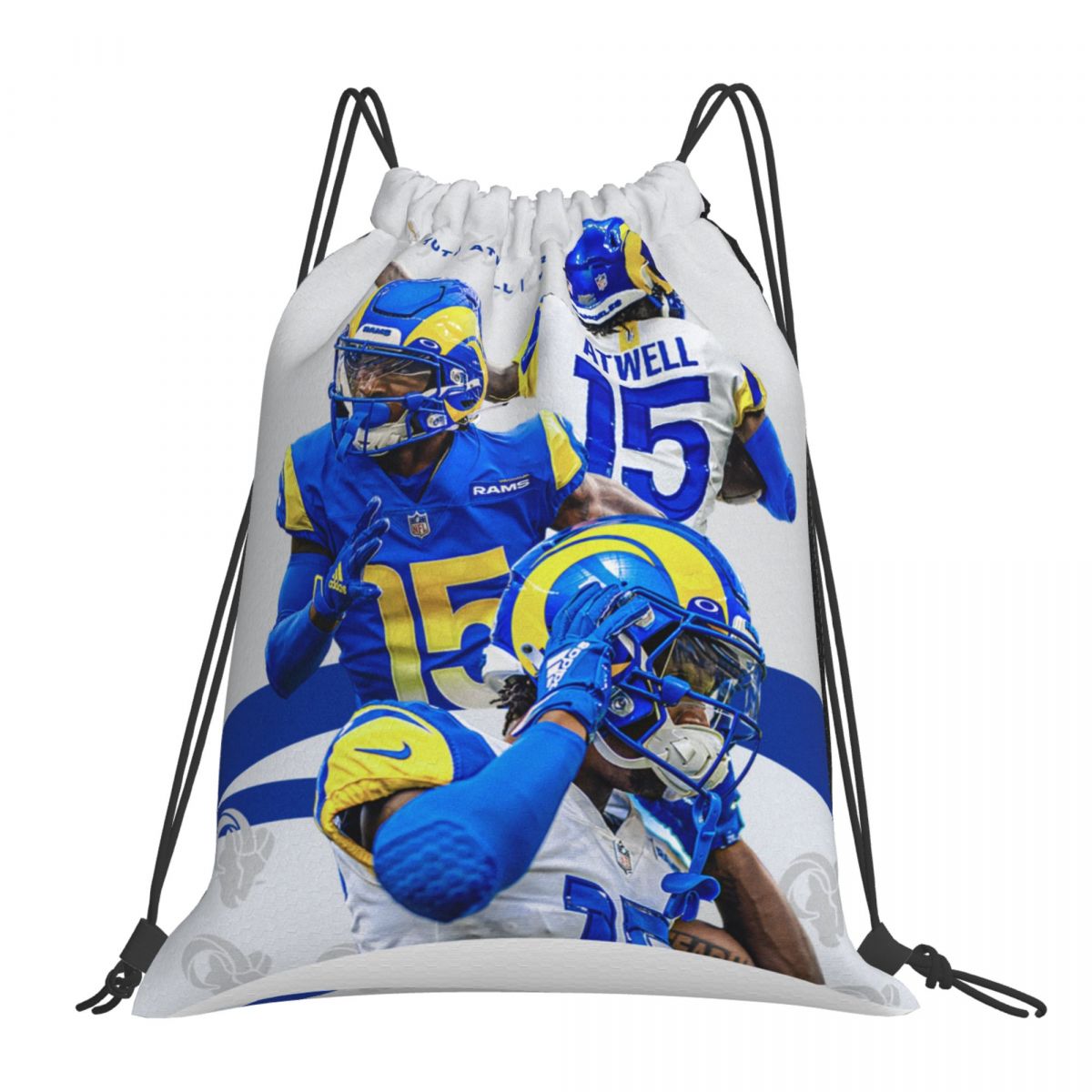 Los Angeles Rams Tutu Atwell Waterproof Adjustable Lightweight Gym Drawstring Bag