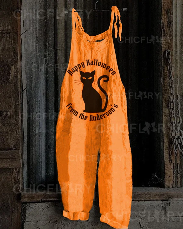 Women's Halloween Night Pumpkin Cat Jumpsuit