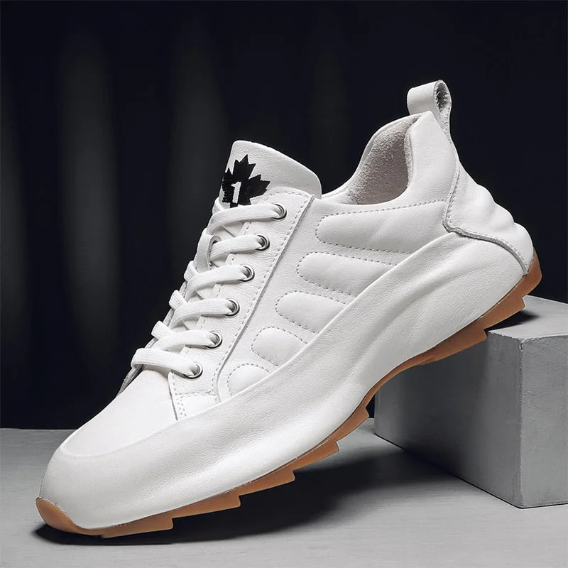 2021 New Men's Casual Shoes Fashion White 100% Genuine Leather Shoes for Men Shoe Lift Cowhide Cushioning Walking Footwear