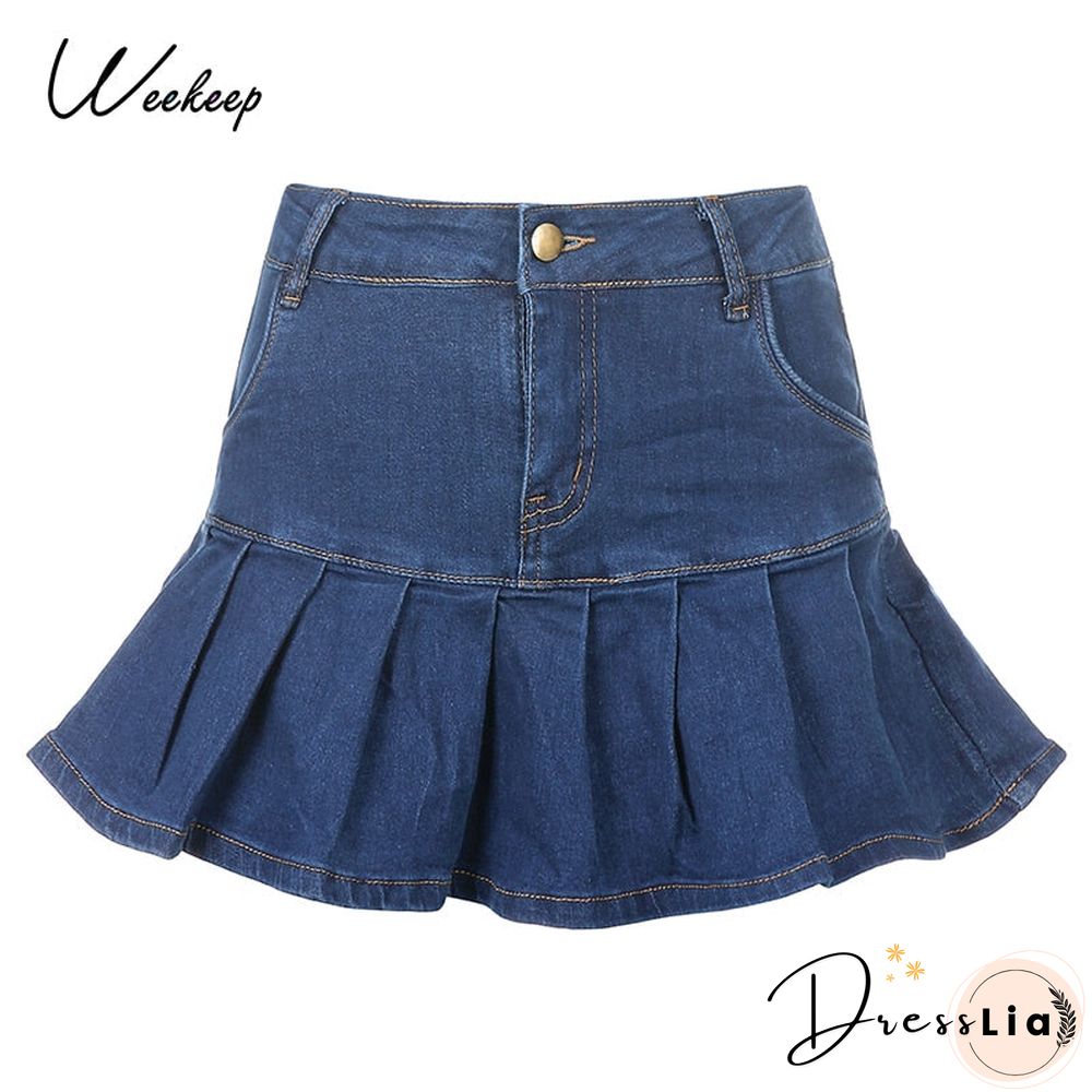 Womens Denim Skirts High Waisted Fashion Pleated Super Short Skirt Sexy Rave Party Club