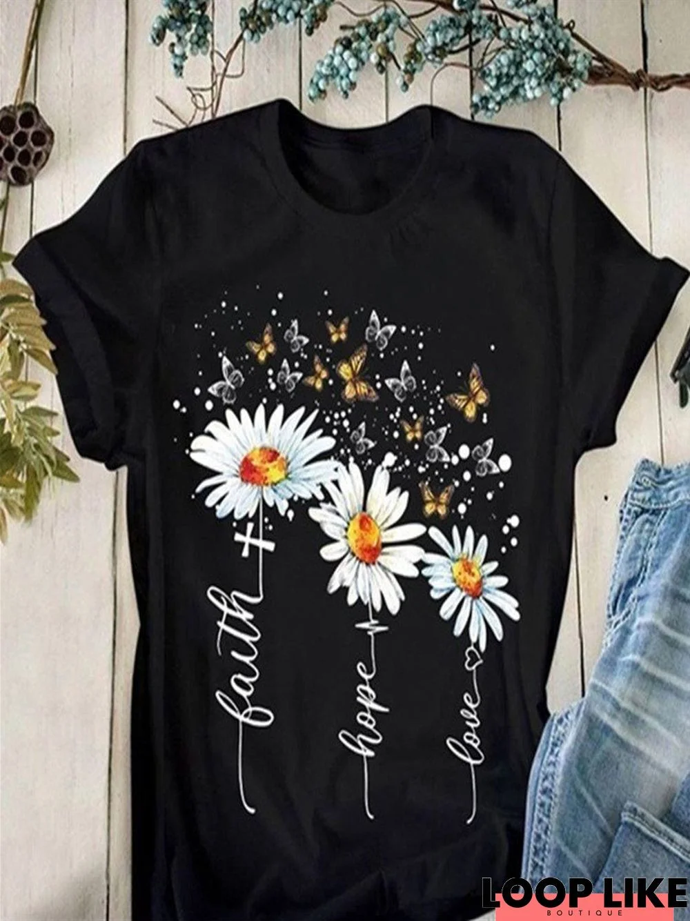 Casual Floral Crew Neck Short Sleeve T-shirt