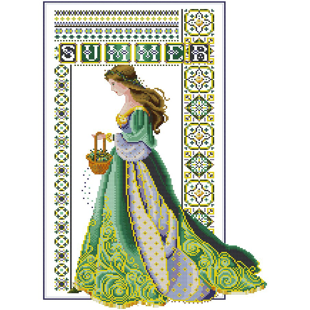 Summer Lady Partial 14CT Counted Canvas(36*52cm) Cross Stitch(backstitch)
