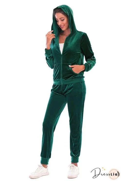 Zip-Up Hooded Jacket and Pants Set