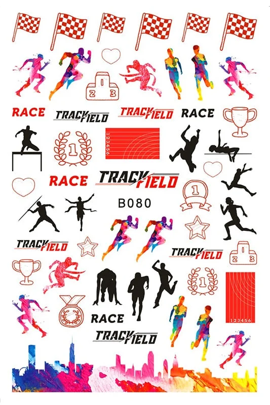 3D Flag Sport Nail Stickers for Manicure Fire Clover Decoration Decals Back Glue Designer Gymnastics Nail Art Sticker