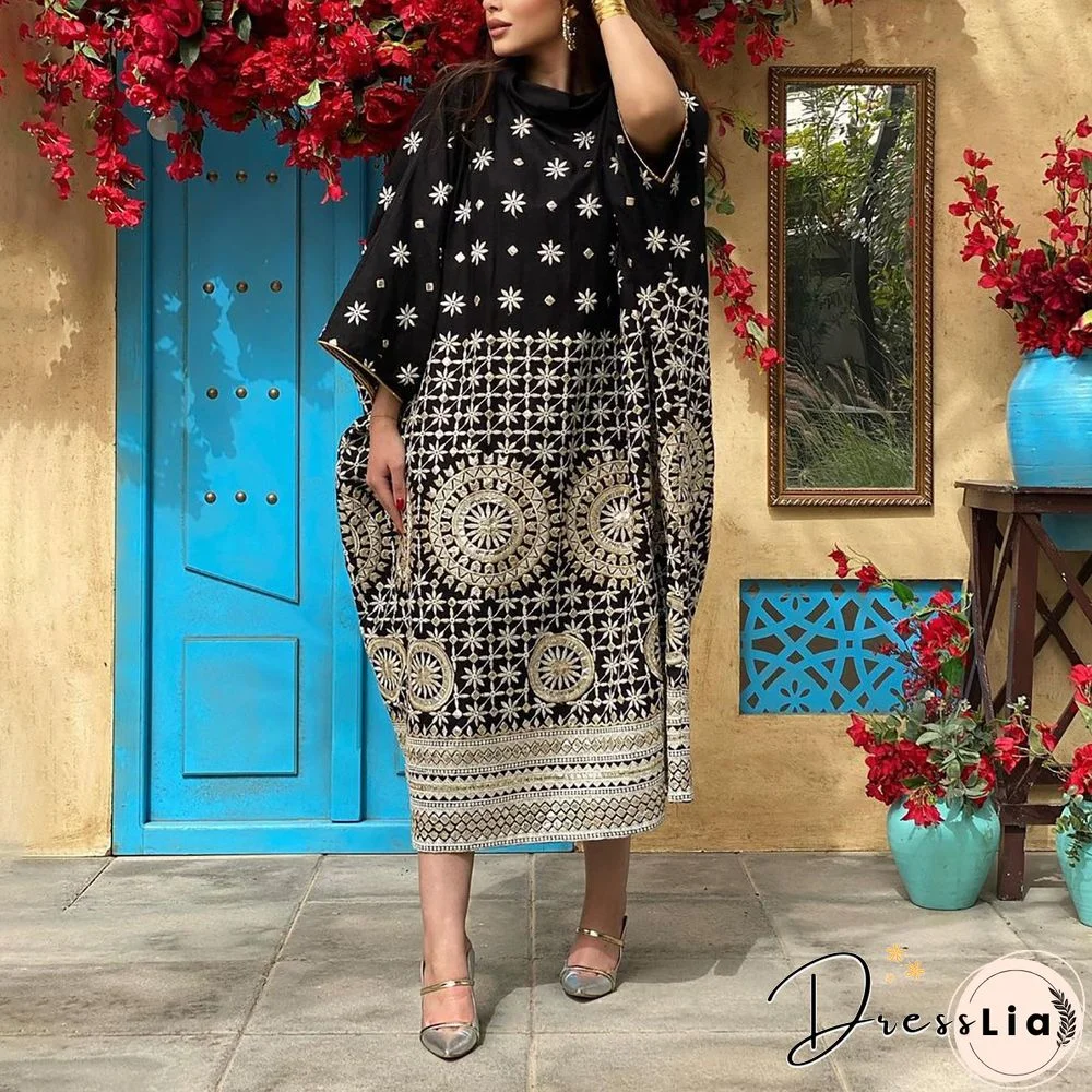 Baggy Black Pattern Ramadan Kaftan