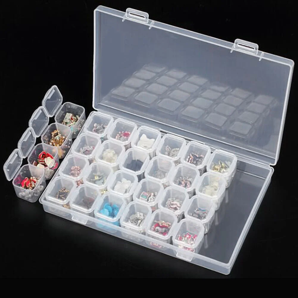 28 Grids Plastic Storage Box Nail Rhinestone Jewelry Display Case(Clear)