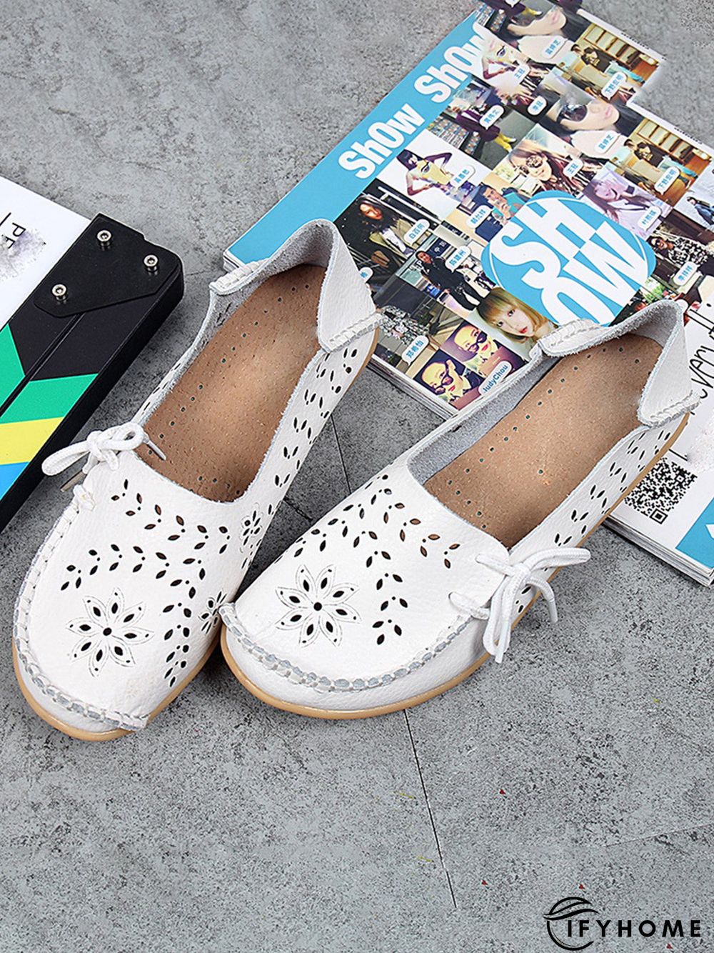 Cowhide Hollow Lace-up Portable Shoes | IFYHOME