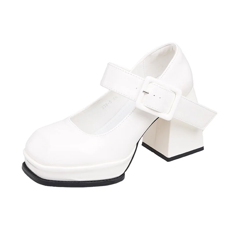 Black White Platform Mary Jane Shoes for Women Heels Retro Square Toe Buckle Women Pumps 2023 New Super High Heels Dress Shoes ELCNEPAL