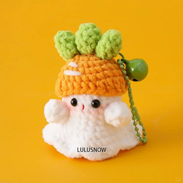 Lulusnow Handmade Orange Halloween Amigurumi Ghost Carrot Hat  Crochet Key Chain Bag Accessories