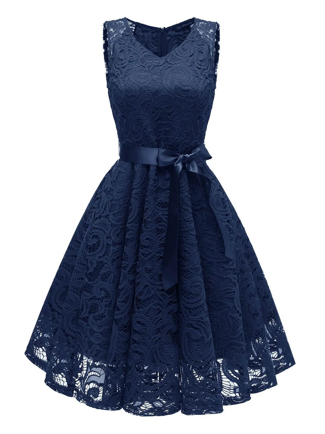 1950s Lace V Neck Bow Dress