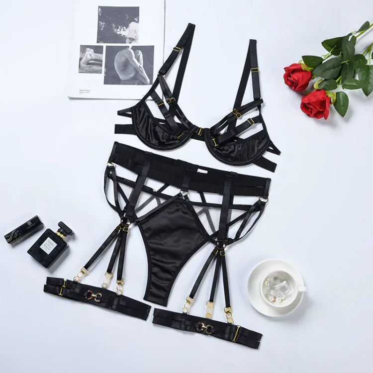 3-Piece Bandage Exotic Sets Gothic Fashion Back Open Black
