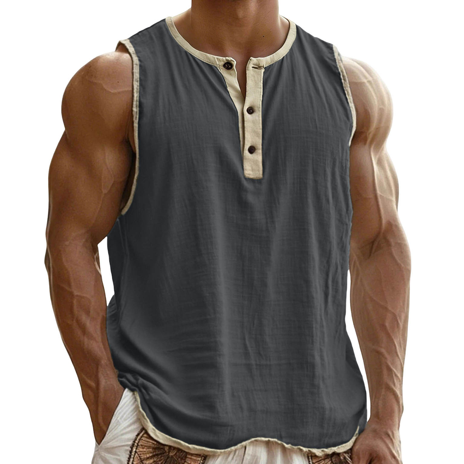 Men's Retro Color-blocked Cotton-linen Vest elevenforest