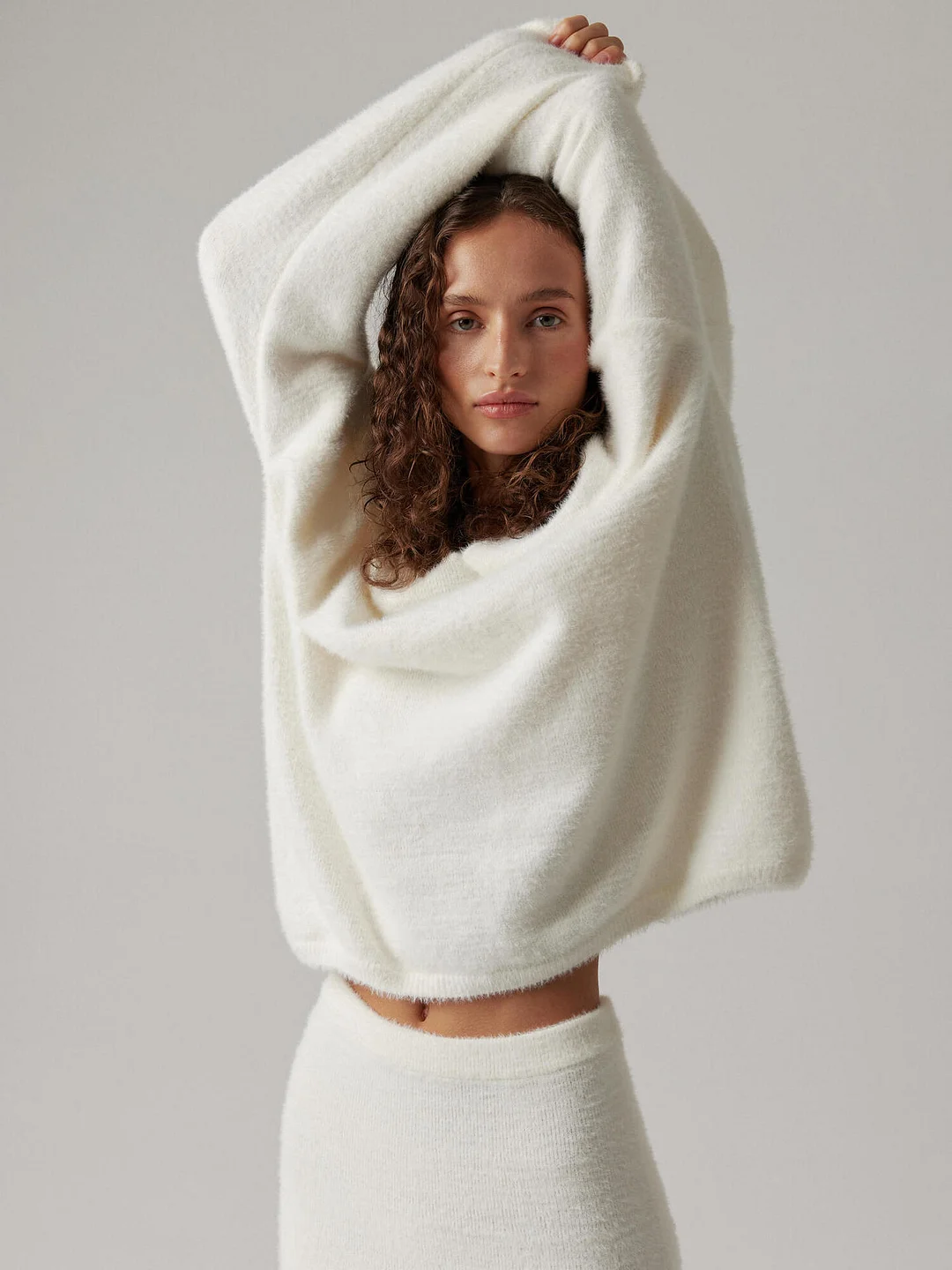 Churchf Churchf Mink Wool Sweater Suit Female Autumn And Winter Commute Simple Knit V-Neck Sweater Half Body