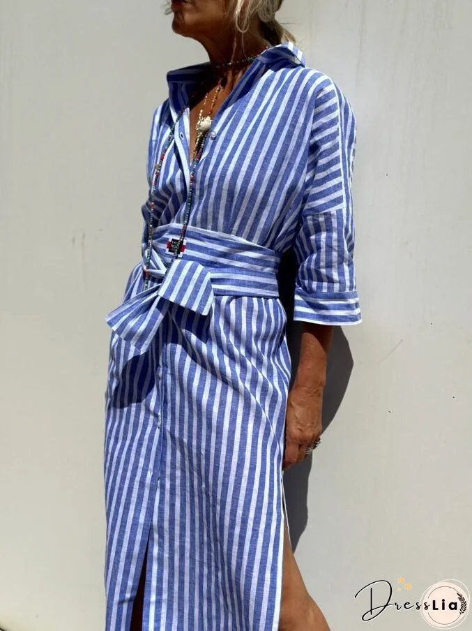 Women's Half Sleeve Striped Slit On Both Sides Dresses