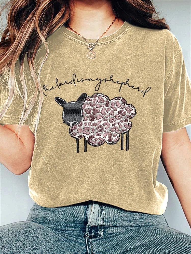 VChics Sheep Embroidery Pattern Casual T-Shirt