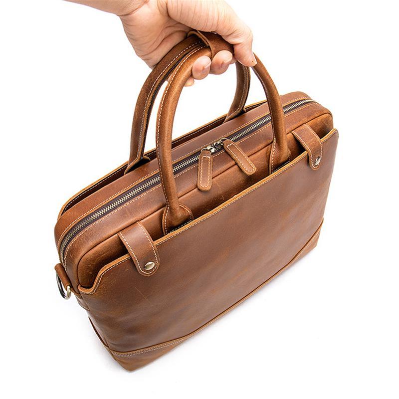 Vintage Style Leather Large Capacity Business Handbag Crossbody Bag