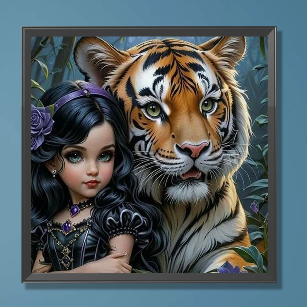 Diamond Painting - Full Round Drill - Tiger Girl(Canvas|30*30cm)