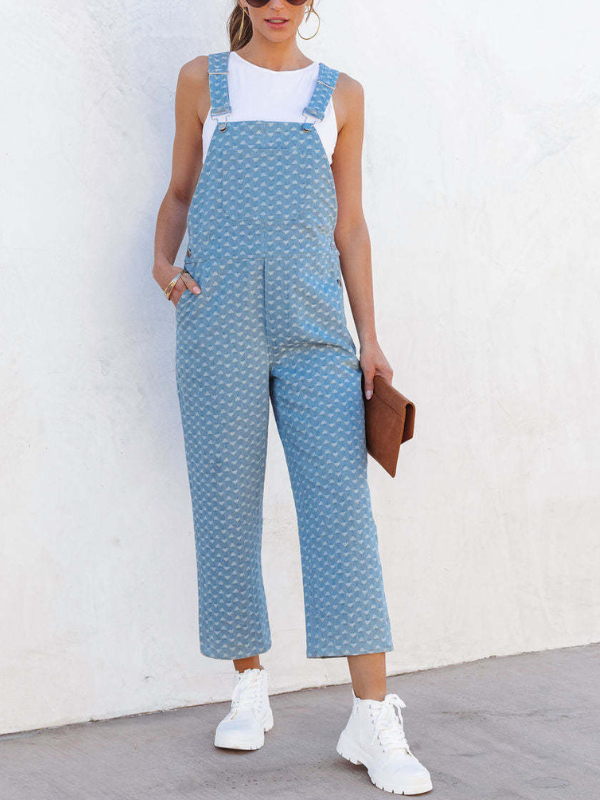 Women's Overall Denim Jumpsuit Love Print Denim Jumpsuit