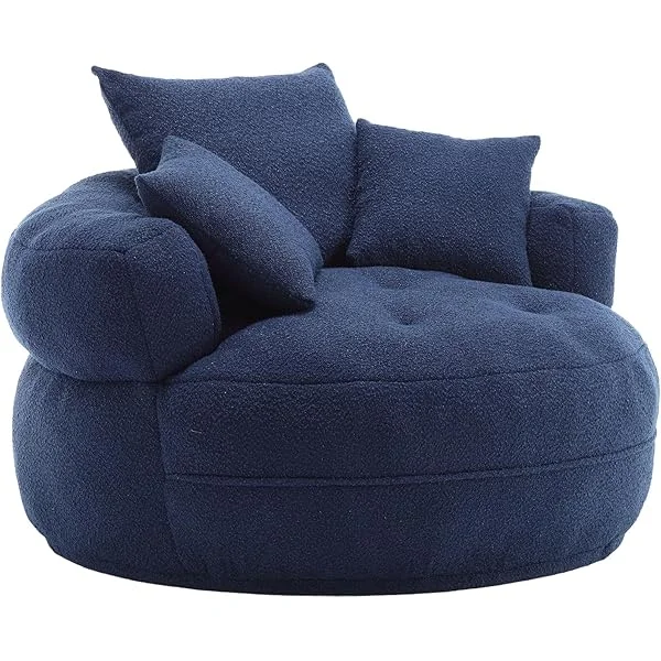 Oversized Barrel Accent Chairs, Round Lazy Sofa with 3 Pillows, Comfy Armchair with Thick Base for Living Room, Bedroom, Apartment