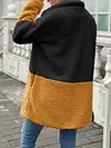 Contrast Color Loose Long Sleev Lapel Collar Fashion Cardigan Coat