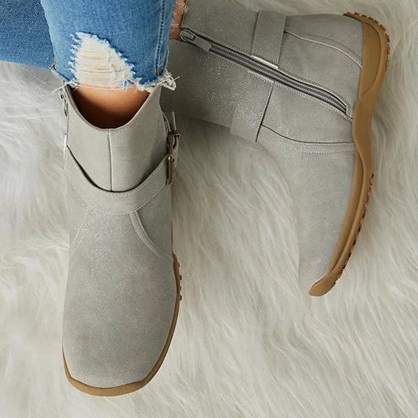 Women's Winter Warm Zipper Flat Snow Boots