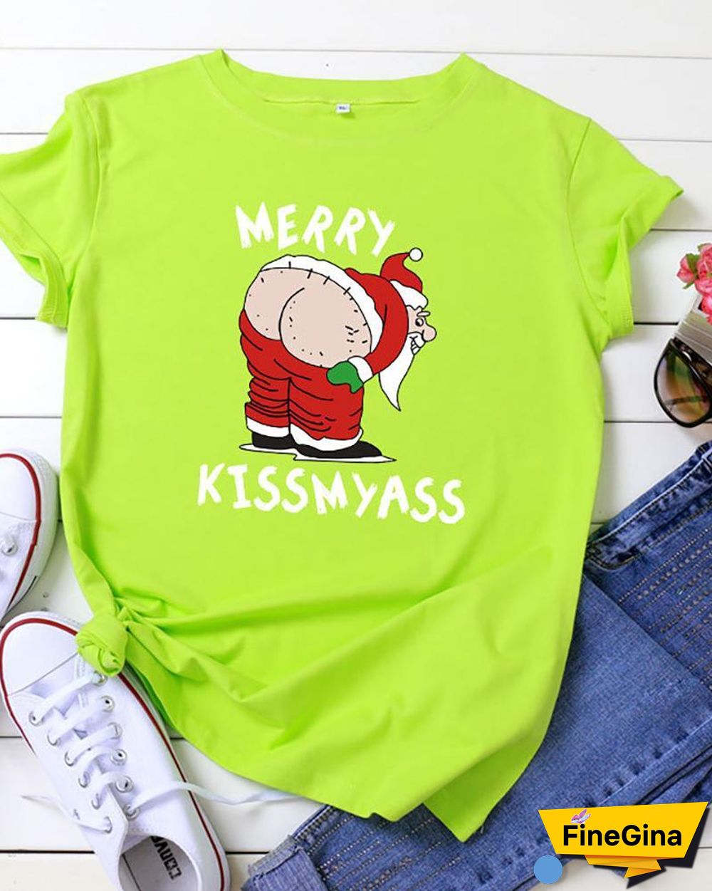 Christmas Short Sleeve Satin Print T-Shirt P10835