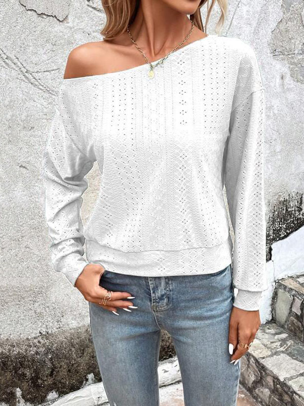 Casual Loose Long Sleeves Split-Joint Solid Color T-Shirt Top