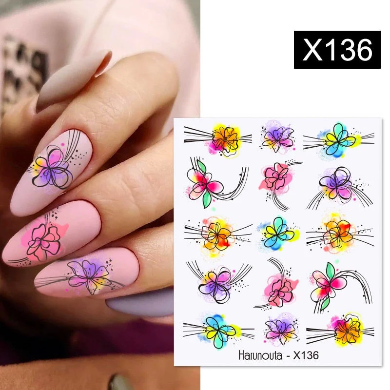 Harunouta Butterfly Flower Design Leaves Nail Water Decals Color Wave Geometric Line Charms Sliders Decoration Tips For Nail Art-Nail Inspo
