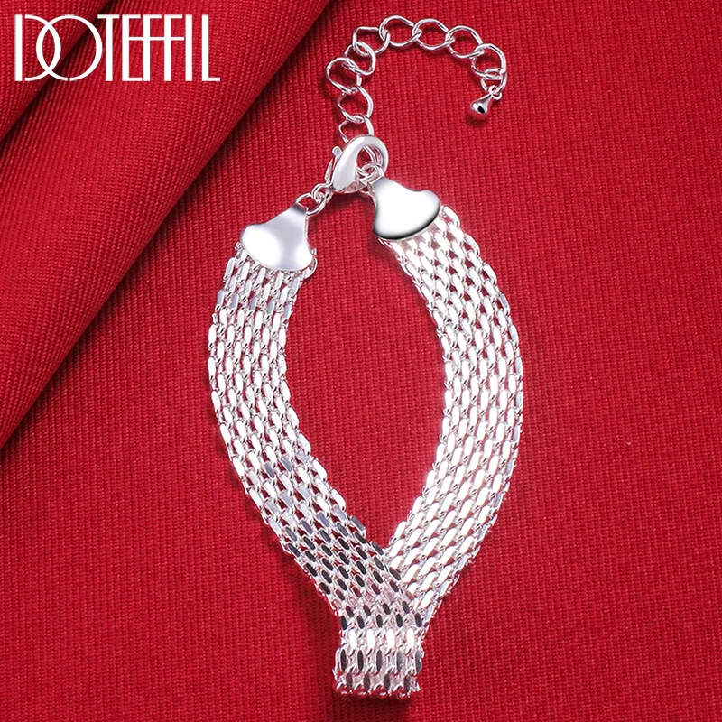 DOTEFFIL 925 Sterling Silver Weave Bracelet Chain For Women Jewelry