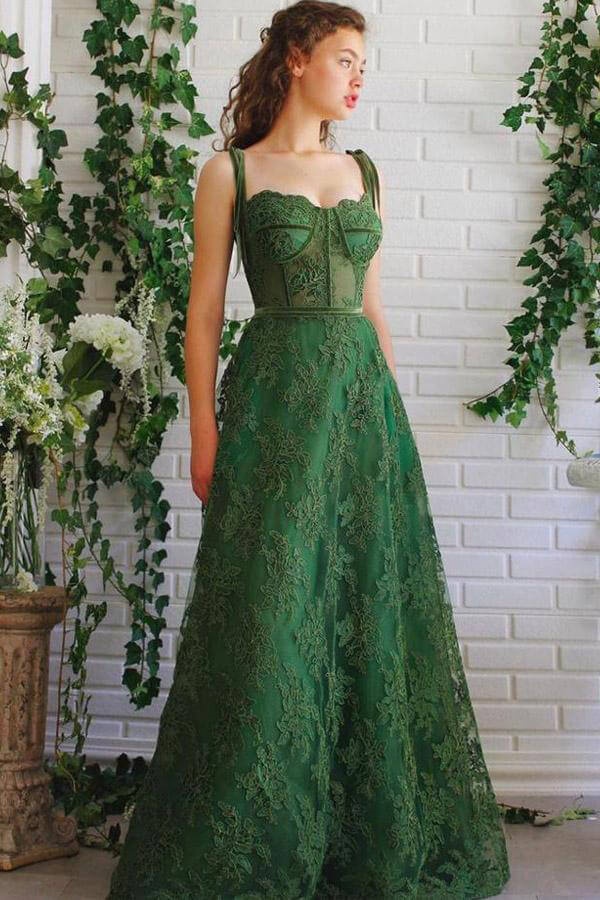 Ovlias Breathtaking Green Spaghetti Strap Applique Slimming Evening Dress LY0567