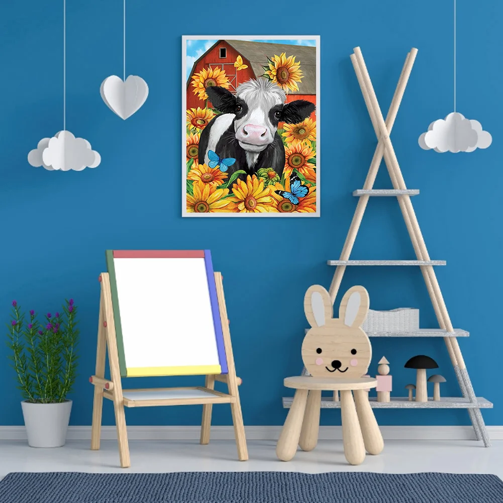 Full Round Diamond Painting 30*40cm - Sunflower Cow