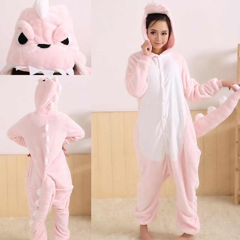 Pink Dinosaur Pajamas Onesies Hoodie Animal Costume-Pajamasbuy