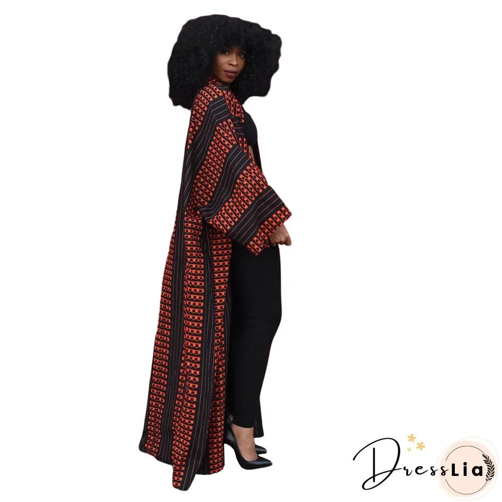 Printed Long Sleeve Open Front Long Cardigan Tops