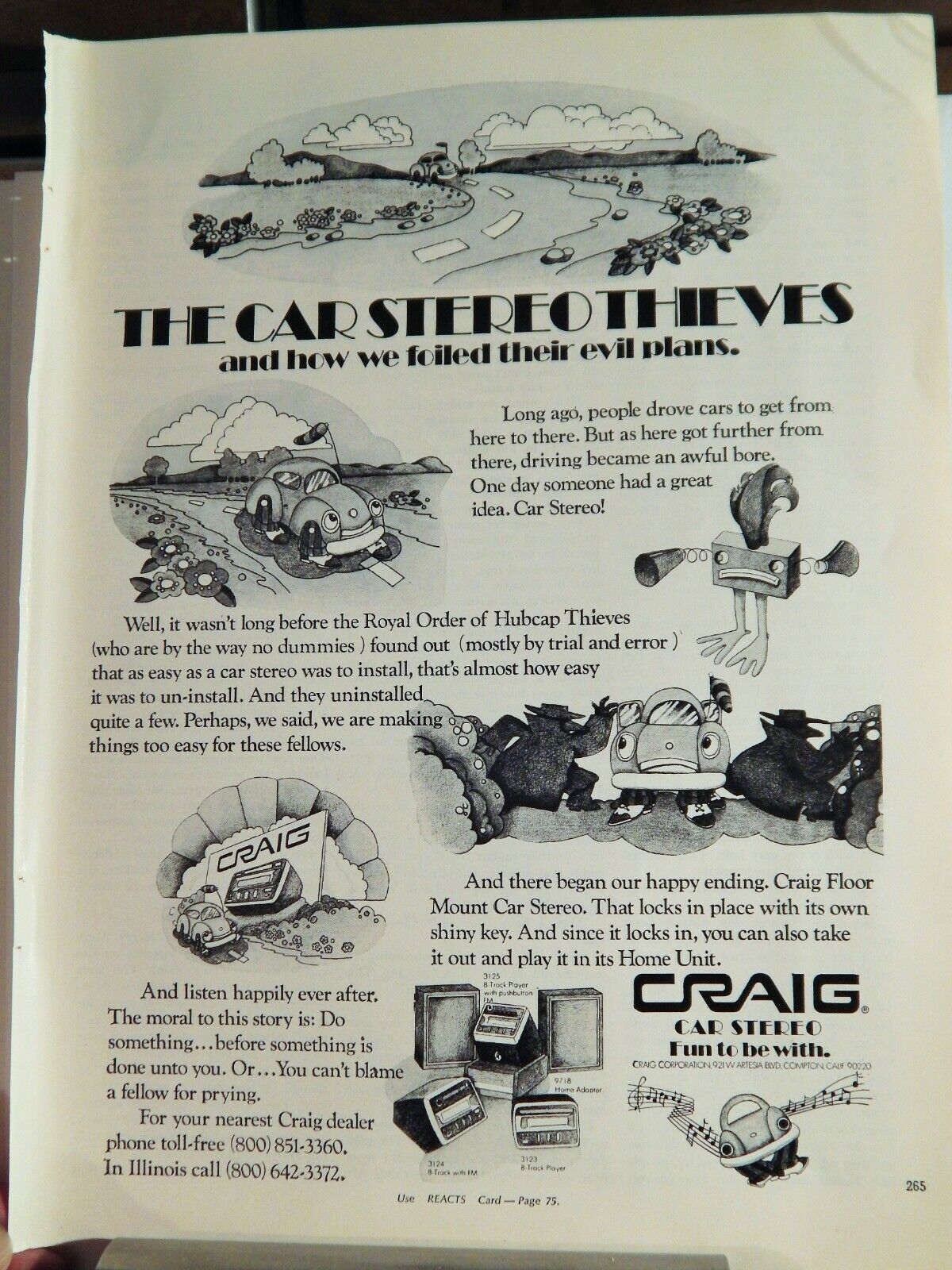 CRAIG CAR STEREO SYSTEMS 1971 VINTAGE Photo Poster painting AD, RARE SOUGHT EPHEMERA