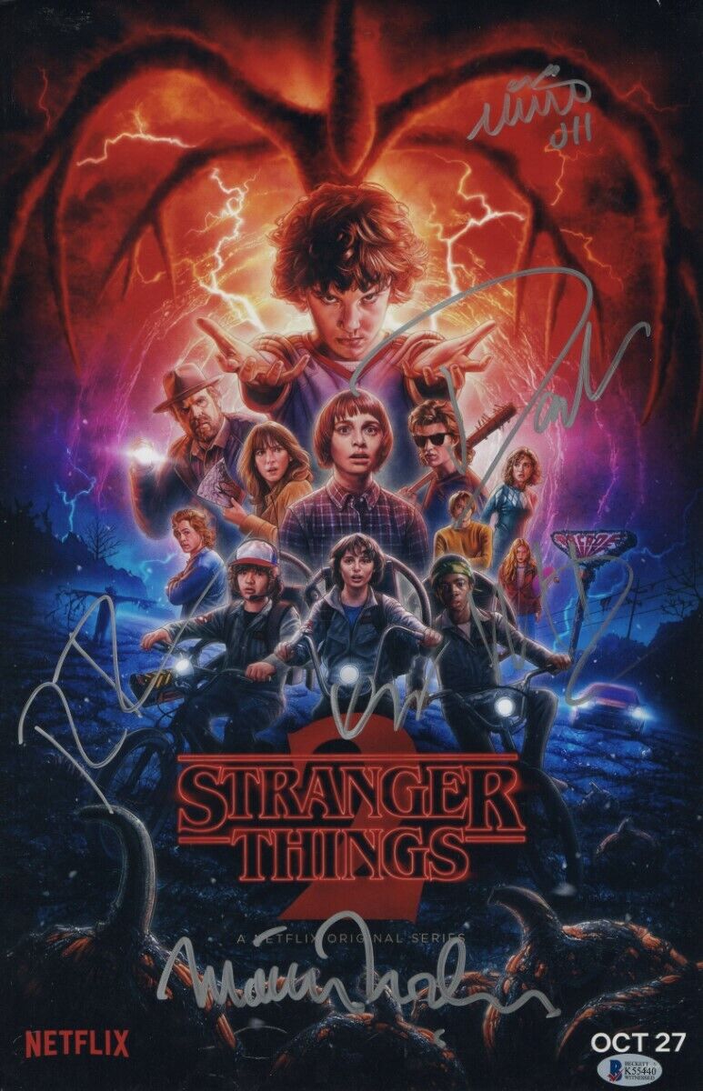 Stranger Things Cast Signed Autographed 11X17 Photo Poster painting Wolfhard Brown BAS K55440