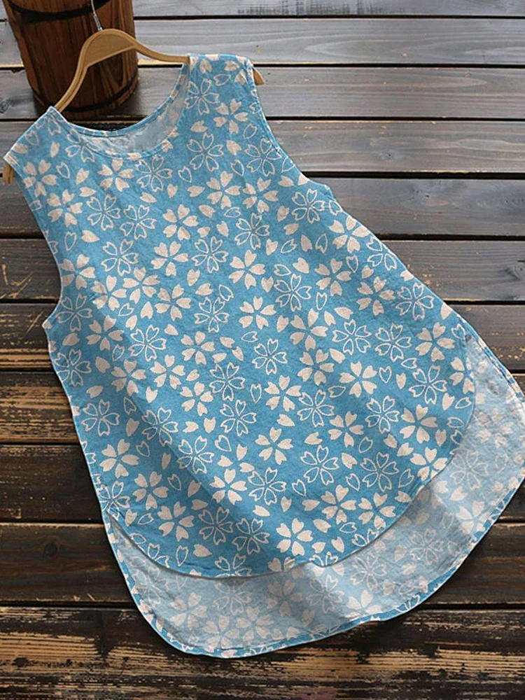 Cherry Blossom Japanese Art Cozy Cotton Linen Sleeveless Shirt